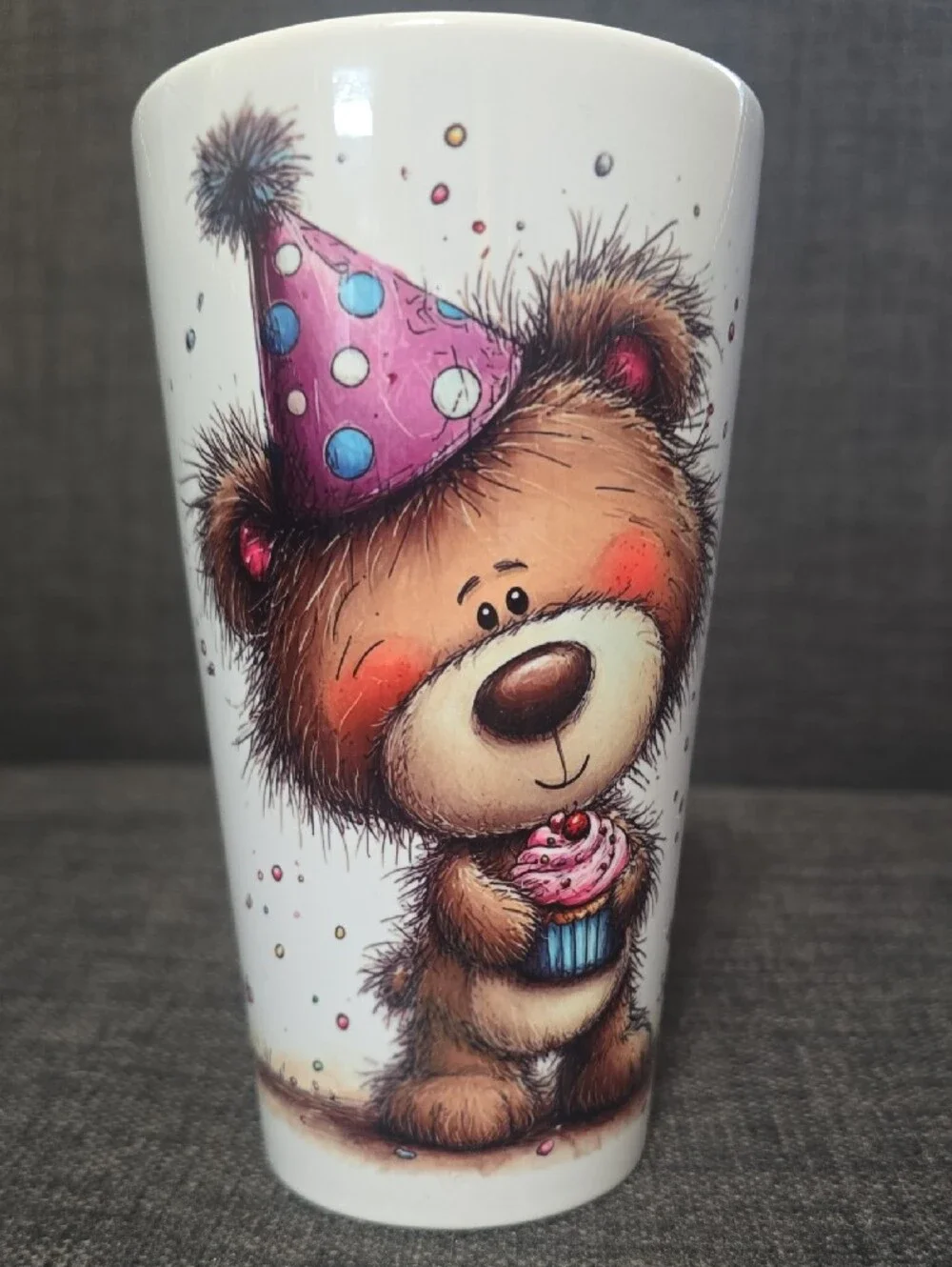 Party Bear Ceramic Cup - Pink Party Hat Design